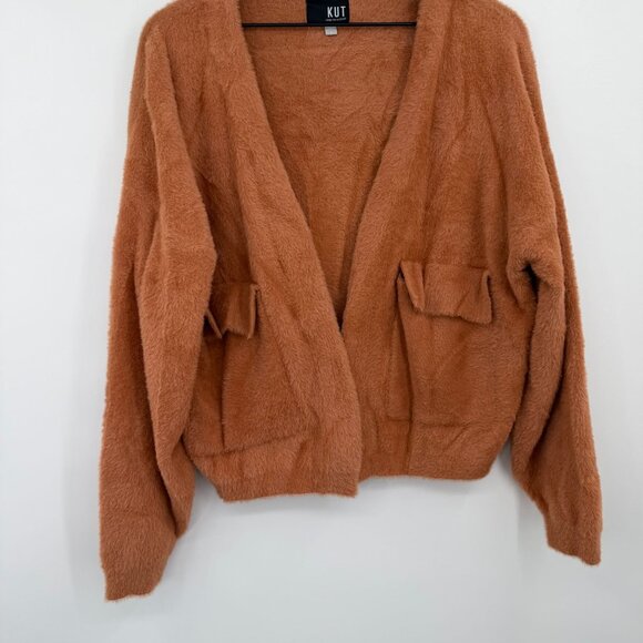 Kut From The Kloth Jana Open Front Fuzzy Cardigan Women Large Rust Relaxed - Picture 3 of 9